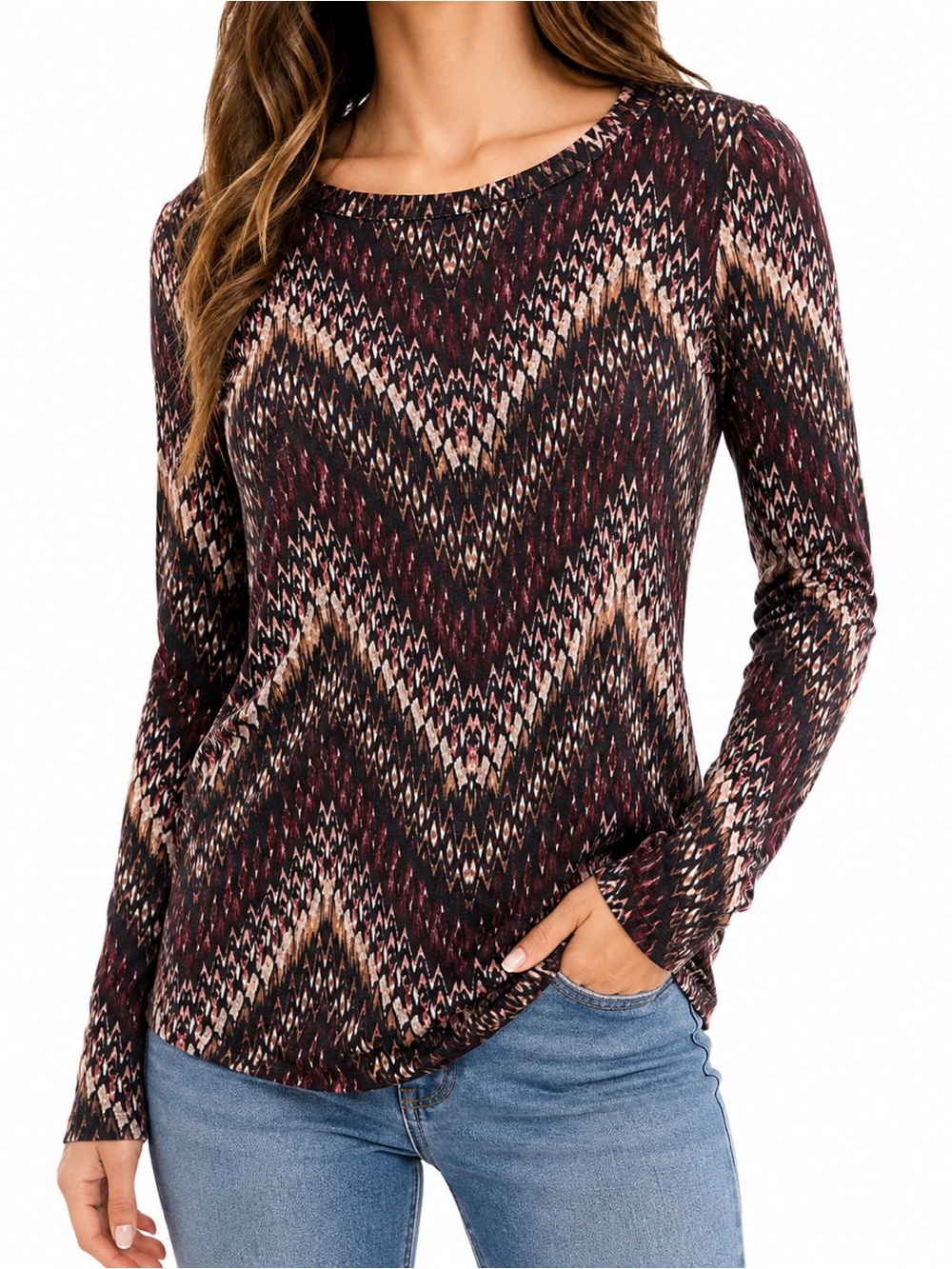About a Girl Women’s XS Chevron Knit Crewneck Long Sleeve Top